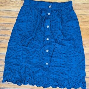 LOFT Navy Button-Front Midi Skirt